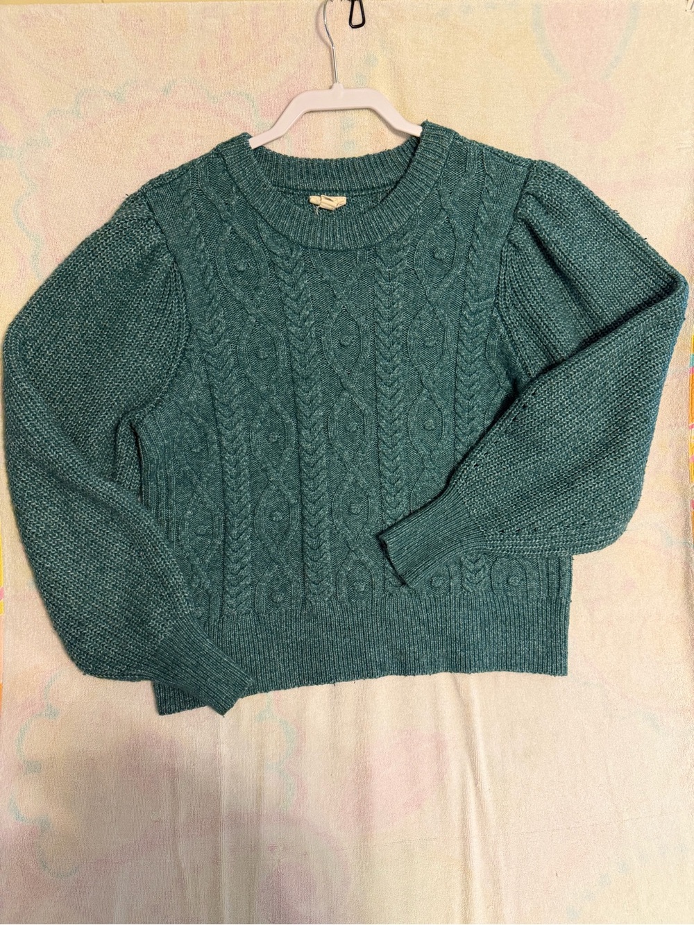 a.n.a Teal Green Cable Knit Crewneck Sweater